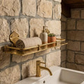 Engraved Brass Bathroom Shelf: Moroccan Handmade Wall Decor, 15 inch