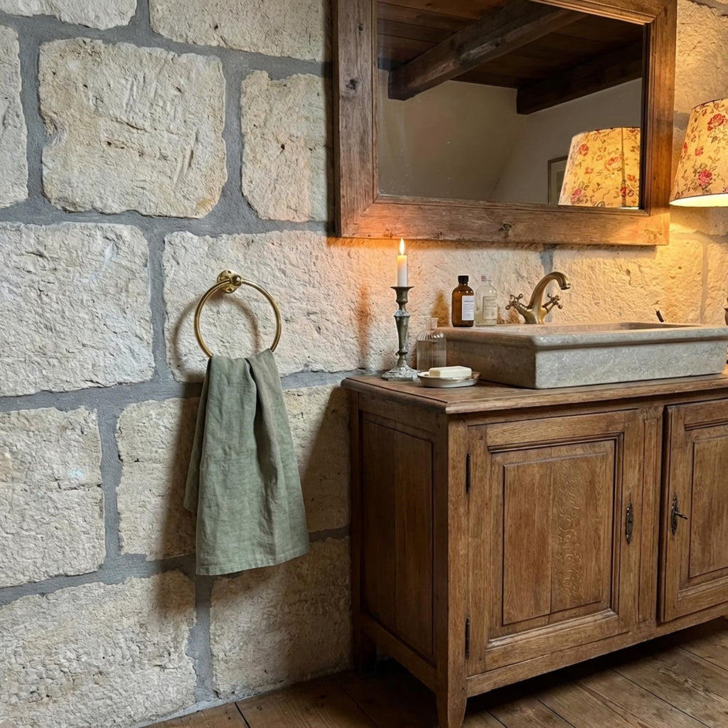 Handmade Hammered Unlacquered Brass Bathroom Set, Towel Ring