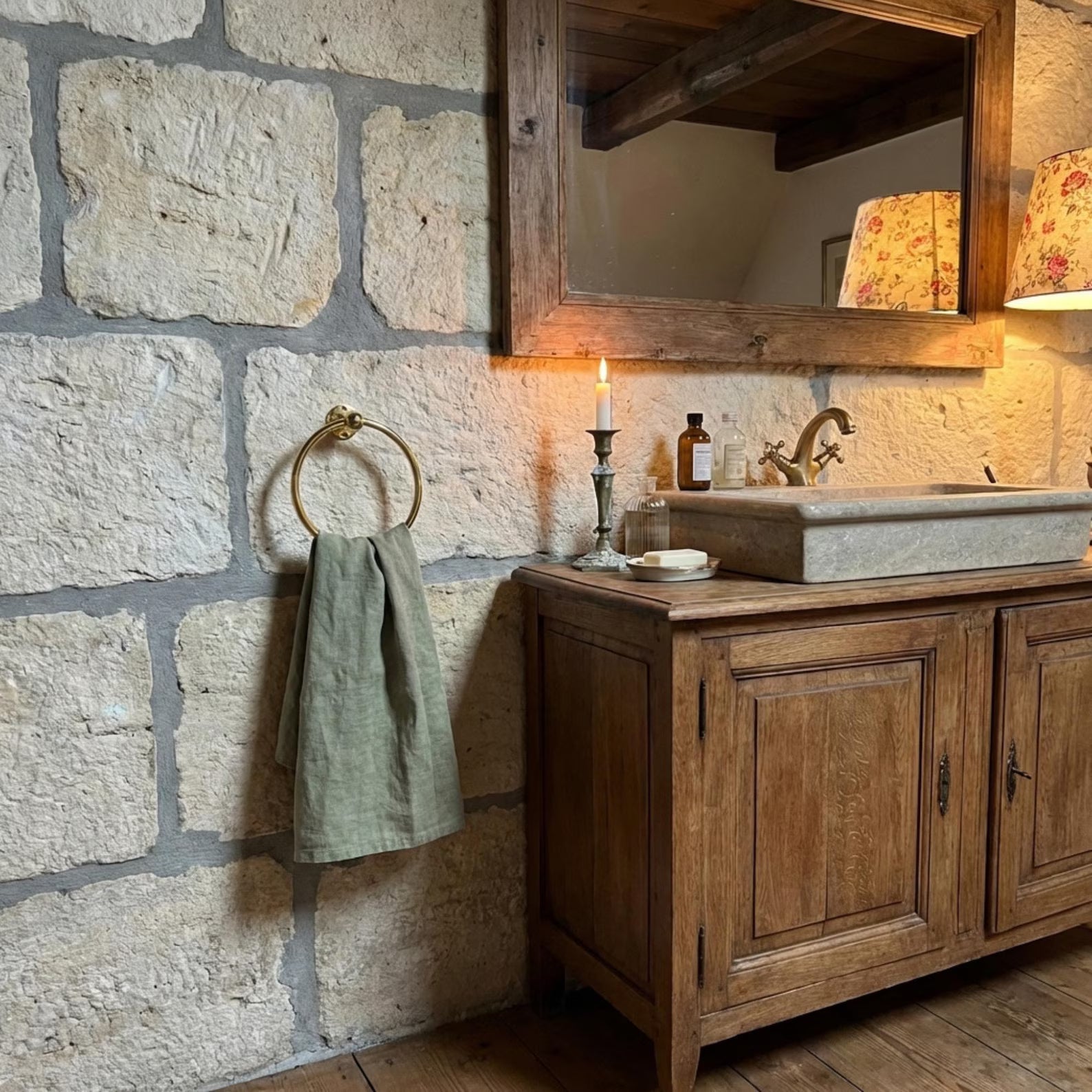 Handmade Hammered Unlacquered Brass Bathroom Set, Towel Ring