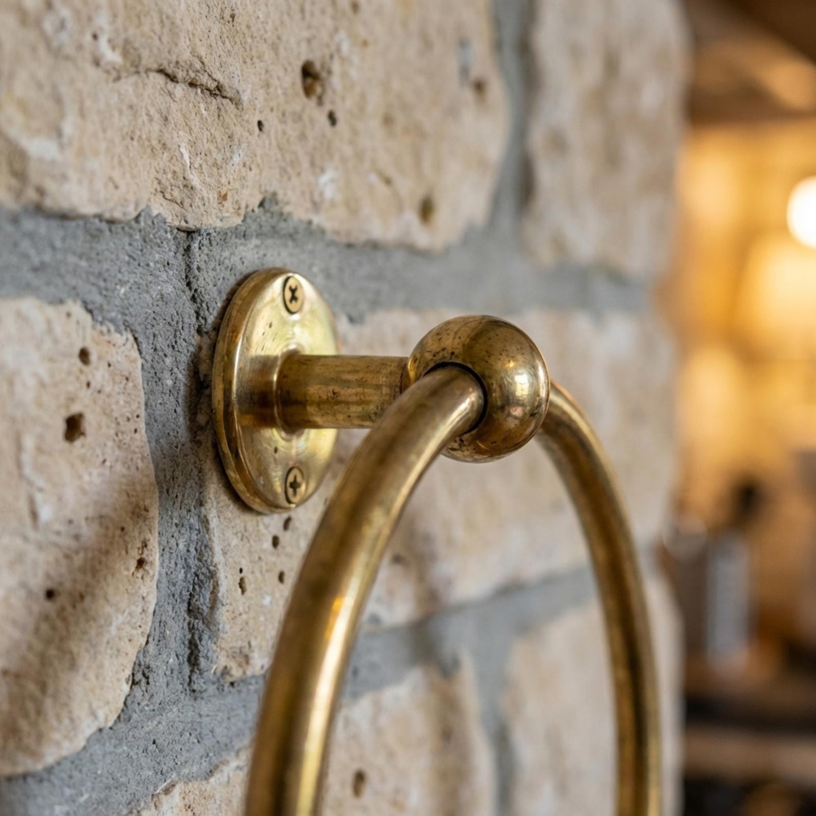 Handmade Hammered Unlacquered Brass Bathroom Set, Towel Ring