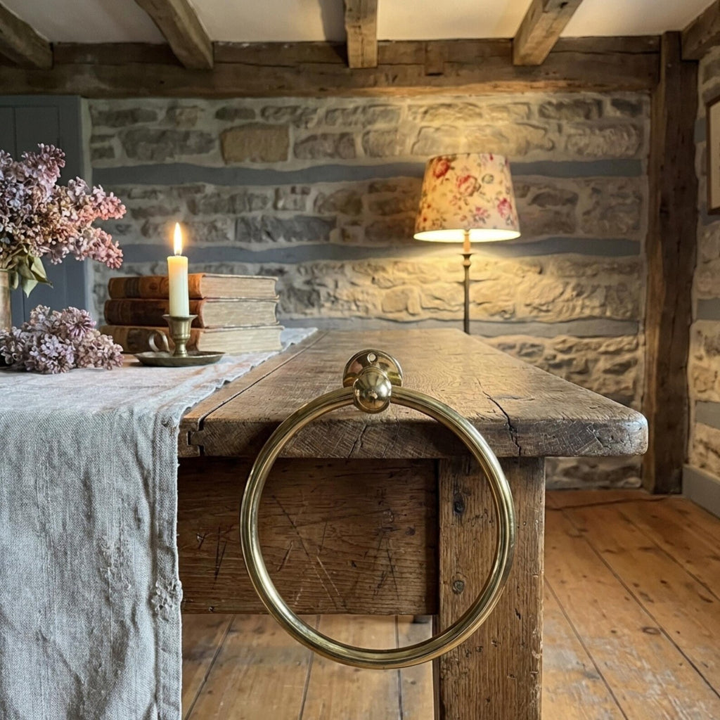 Handmade Hammered Unlacquered Brass Bathroom Set, Towel Ring