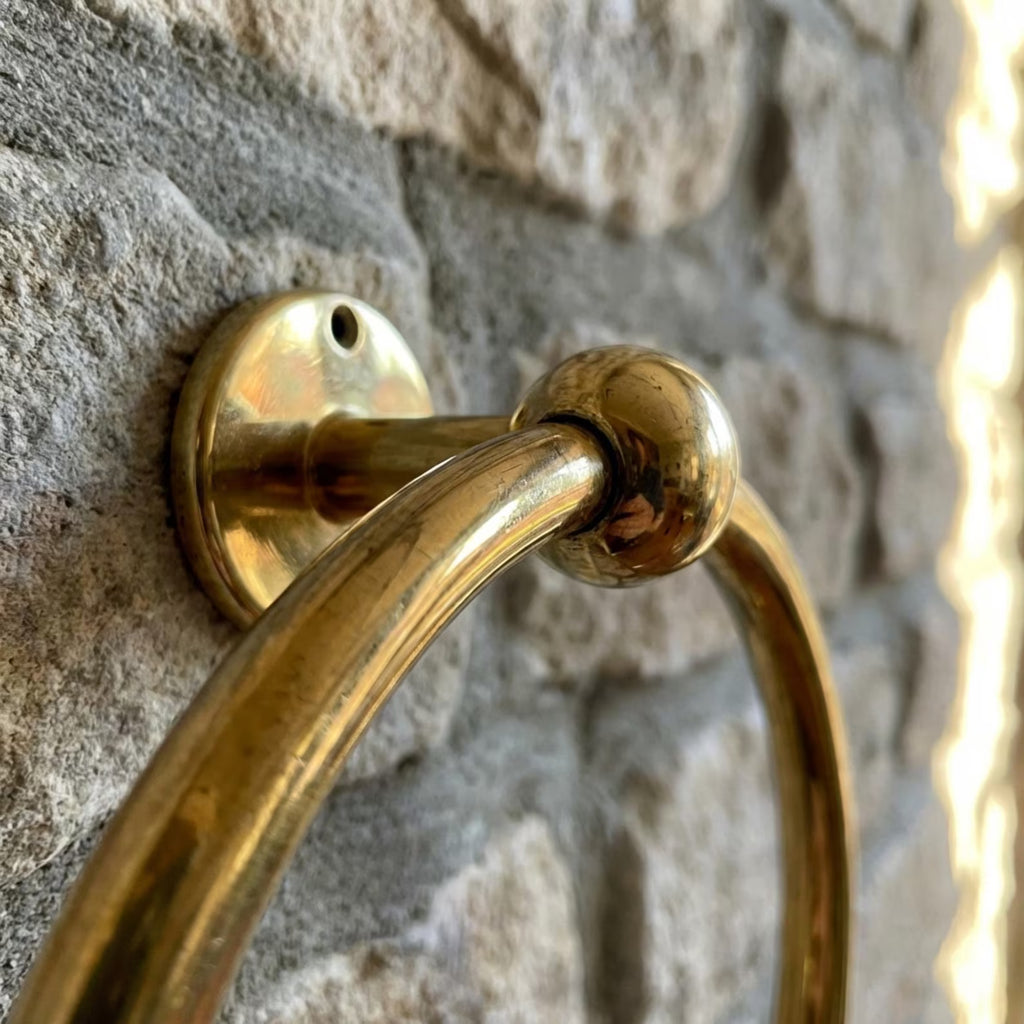 Handmade Hammered Unlacquered Brass Bathroom Set, Towel Ring