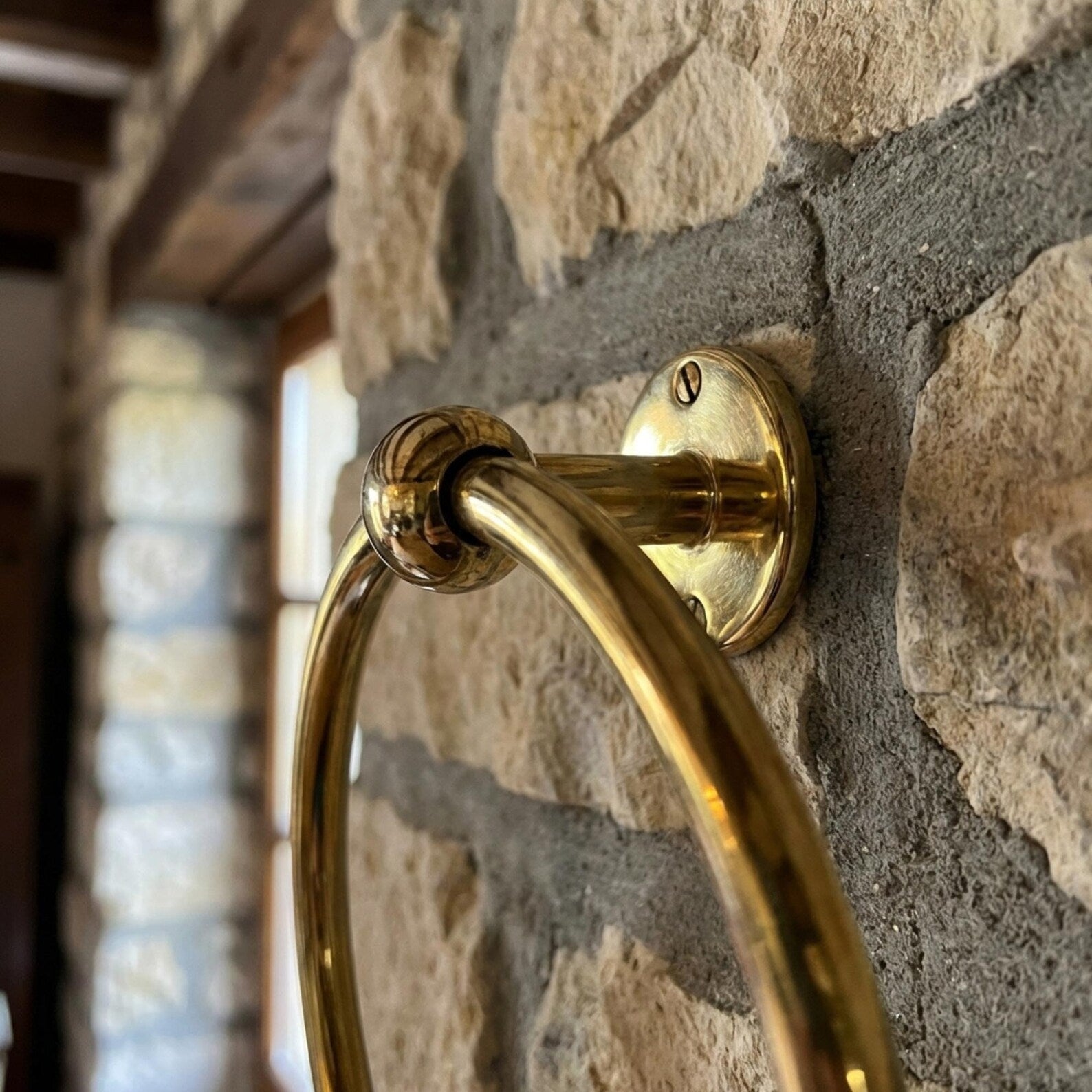 Handmade Hammered Unlacquered Brass Bathroom Set, Towel Ring