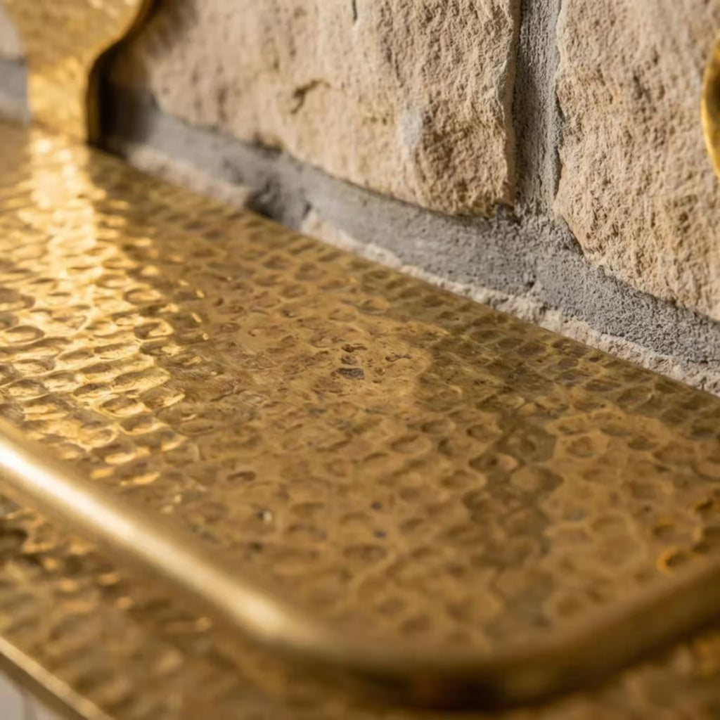 Engraved Brass Bathroom Shelf: Moroccan Handmade Wall Decor, 15 inch