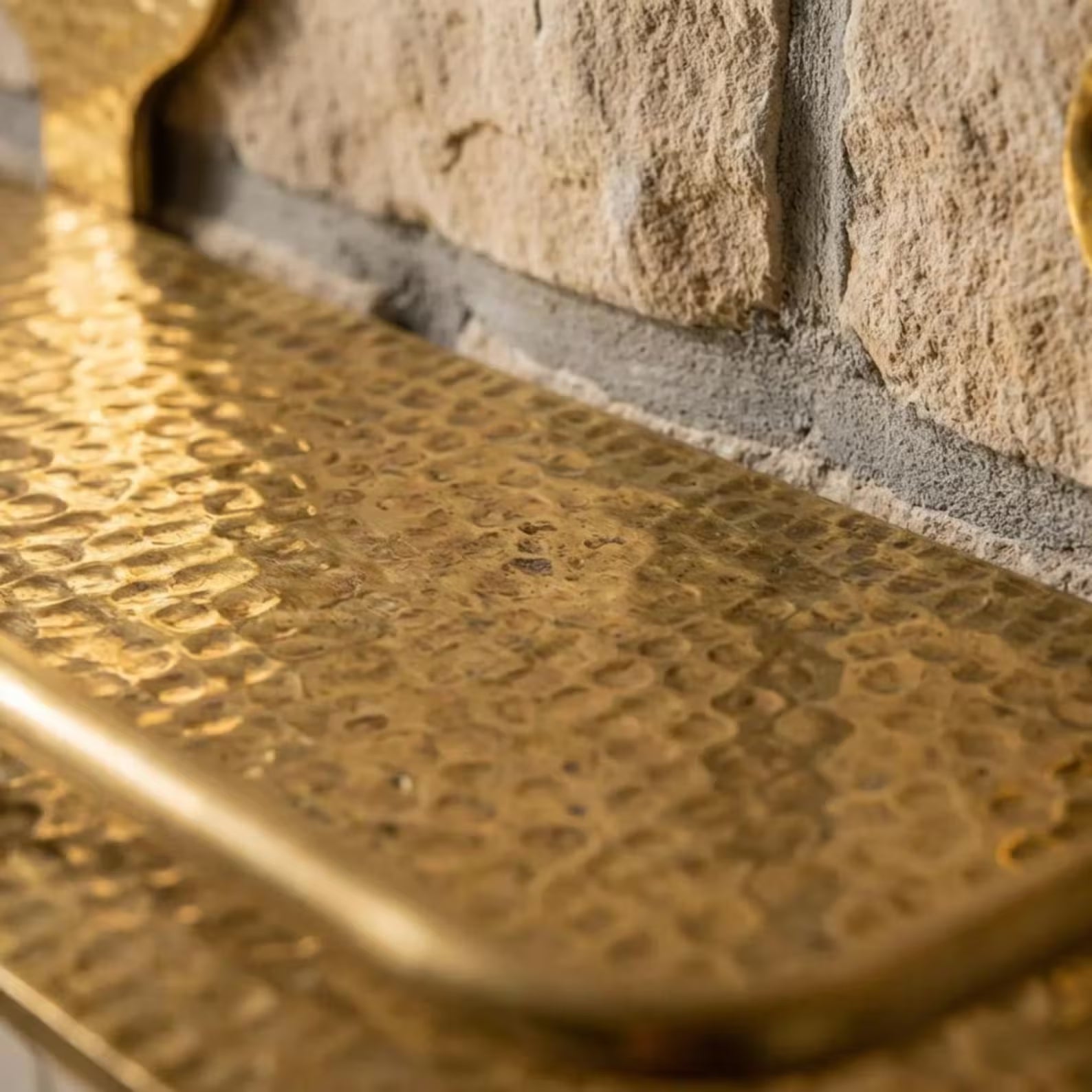 Engraved Brass Bathroom Shelf: Moroccan Handmade Wall Decor, 15 inch