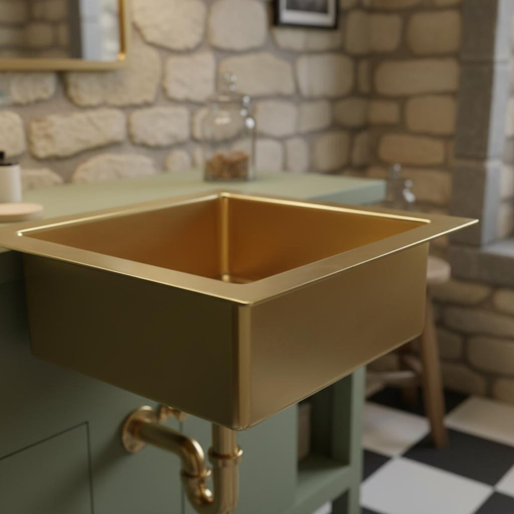 Solid Unlacquered Brass Undermount Kitchen Sink, Handmade Farmhouse Bar Sink