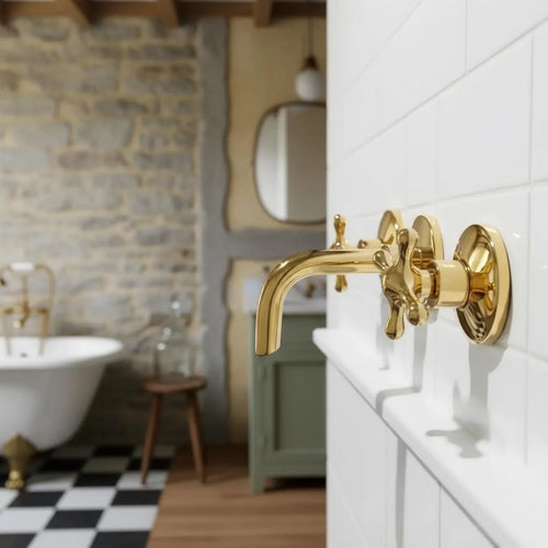 Handmade Unlacquered Brass Wall Mounted Faucet, Bathroom Sink Mixer