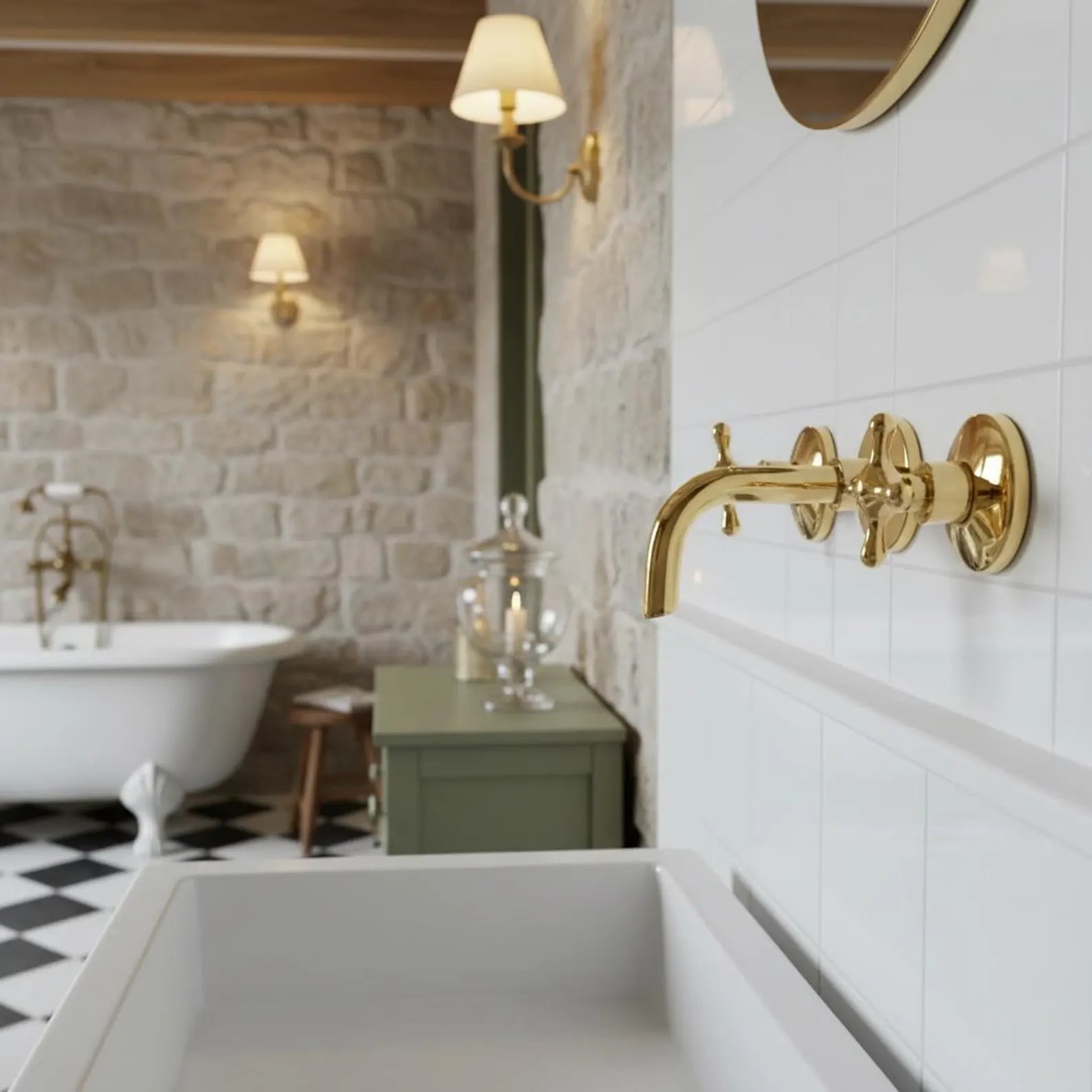 Handmade Unlacquered Brass Wall Mounted Faucet, Bathroom Sink Mixer