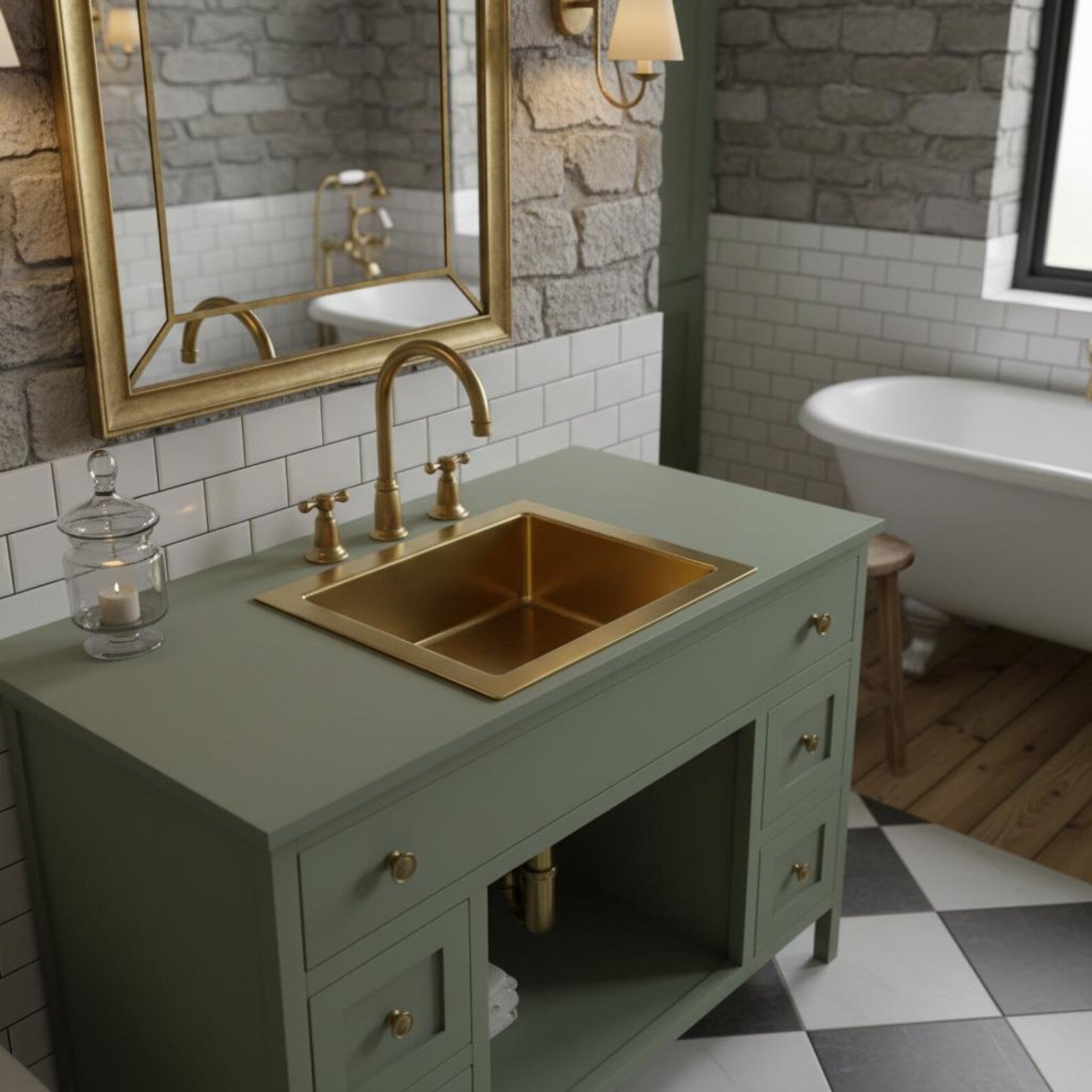 Solid Unlacquered Brass Undermount Kitchen Sink, Handmade Farmhouse Bar Sink