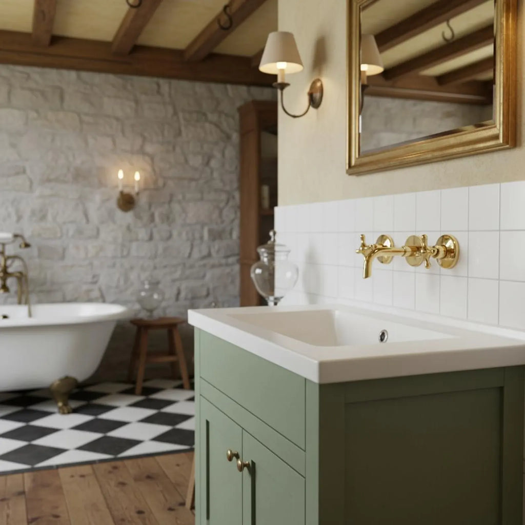 Handmade Unlacquered Brass Wall Mounted Faucet, Bathroom Sink Mixer