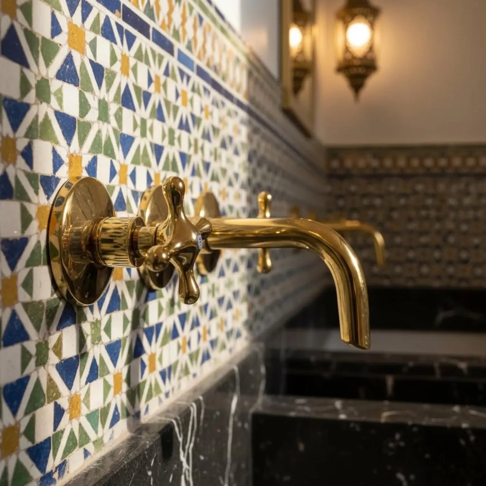 Handmade Unlacquered Brass Wall Mounted Faucet, Bathroom Sink Mixer